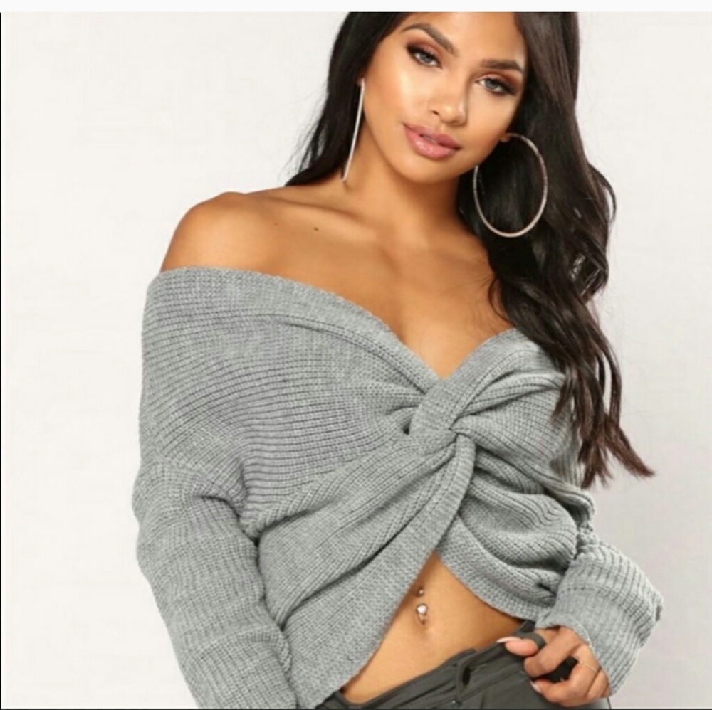 Fashion Nova Gray Twist Sweater Plus 2X